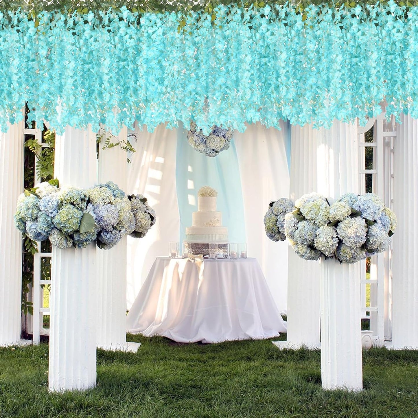 24 Pack Teal Wisteria Hanging Flowers, 3.4 Ft Fake Hanging Flowers, Artificial Wisteria Garland Vines for Wedding Room Backdrop Outdoor Patio Garden Decoration