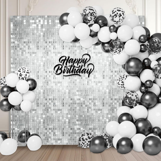 12PCS Silver Shimmer Wall Backdrop, Square Sequin Photo Backdrops Panel, Glitter Wall Background for Birthdays, Weddings, Engagements, Baby Showers, Disco Bachelorette Party Decoration (3FTx4FT)