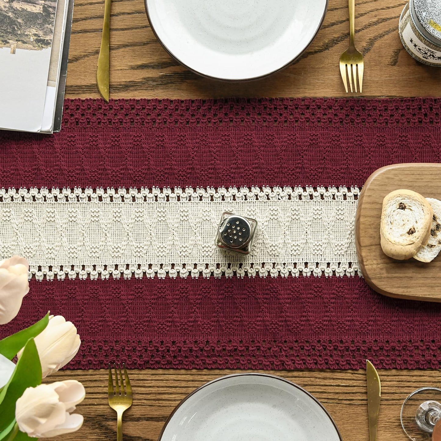 Artoid Mode Red Farmhouse Rustic Table Runner, Seasonal Hollow Kitchen Dining Table Decoration for Home Party Decor 12x90 Inch