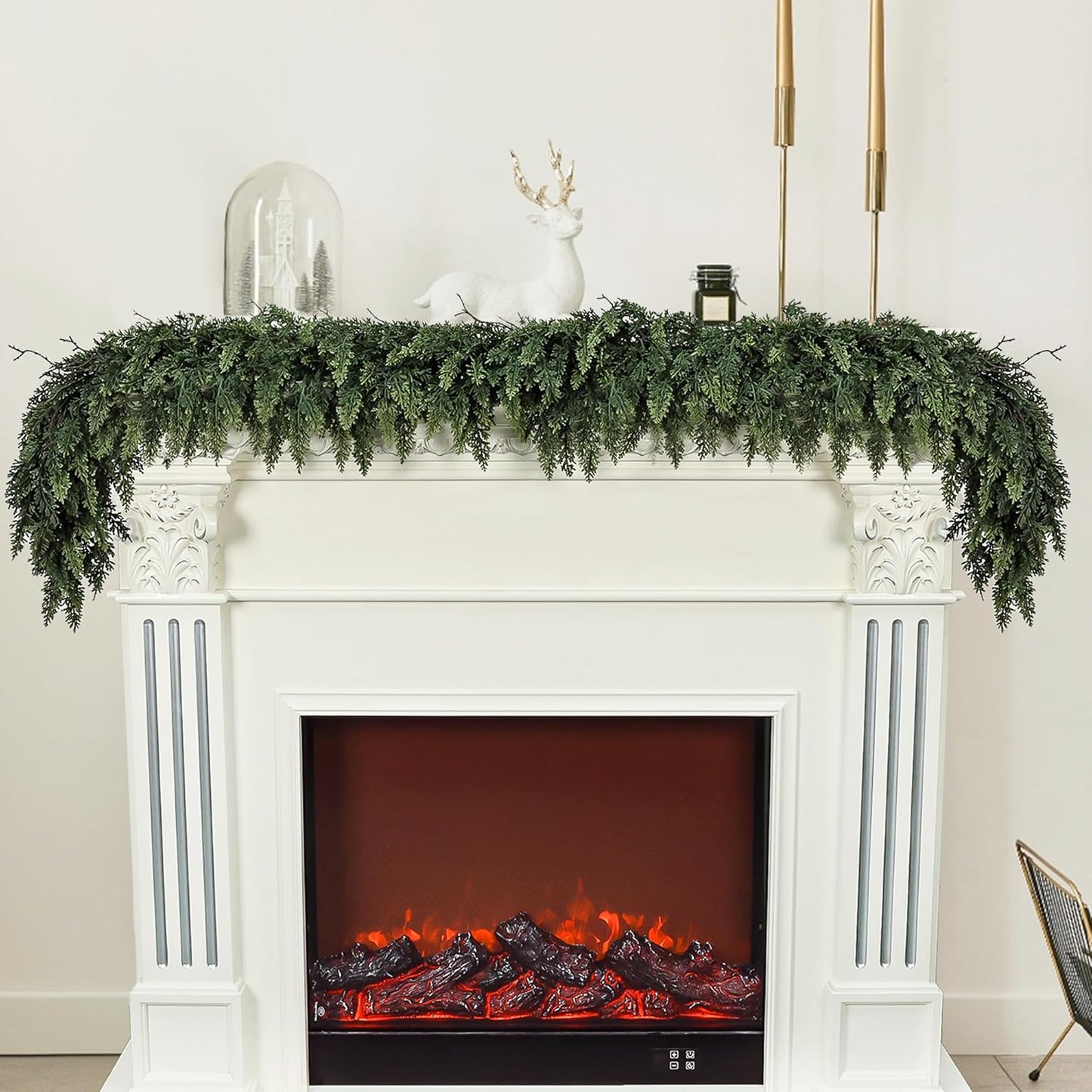 Realistic Christmas Garland for Mantle 16FT Real Touch Thick/Lush Artificial Cedar Garlands Christmas Decorations Indoor Christmas Garland for Stairs Railing Outdoor Table Holiday Decor Greenery