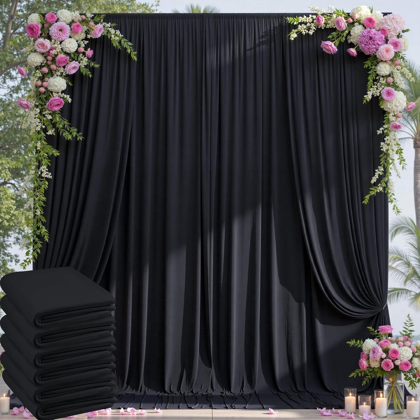 30×14ft Wrinkle Free Black Backdrop Curtain for Parties Wedding,6 Panels 5×14ft Height Soft Silky Polyester Photo Backdrop Drapes for Birthday Graduation Photography Stage Event Background Cloth