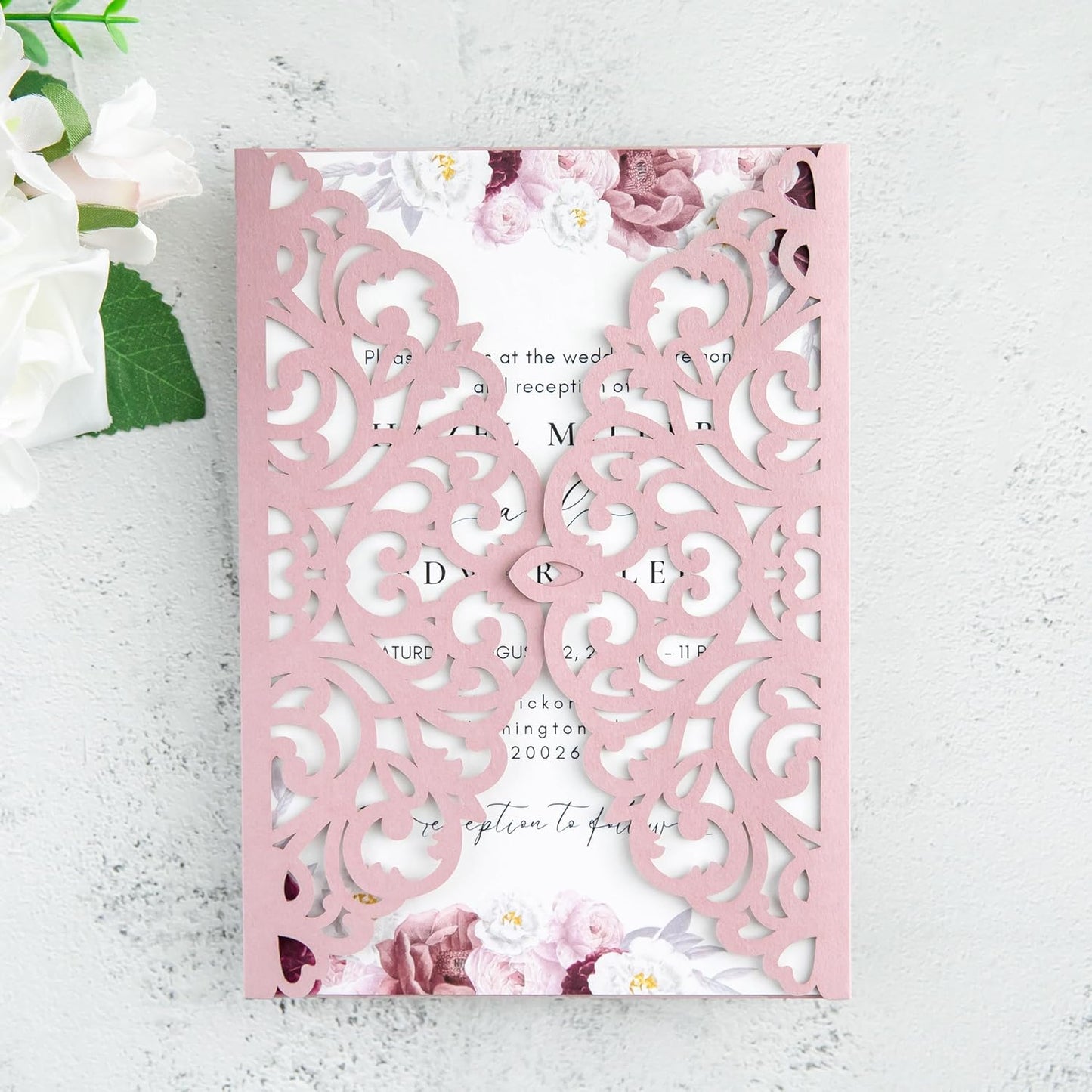 20Pcs Dusty Rose Laser Cut Invitation Cards With Blank Inner Sheets for Wedding Cards Bridal Shower Engagement Quinceanera Invitation (No Envelopes)