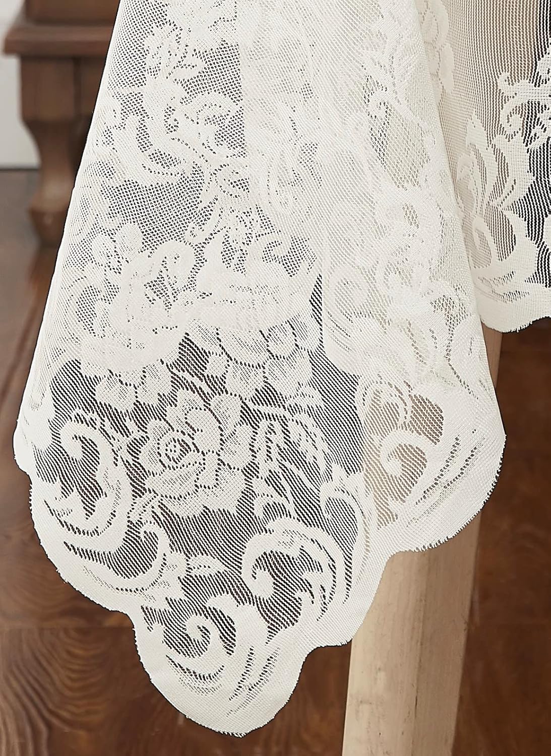 LinenZone Ivory Round Tablecloth for Rustic Vintage Decor. Sheer Lace Tablecloth Works Great As Wedding Table Cloth or Christmas Table Cover. (Mia 90 Round, Ivory)