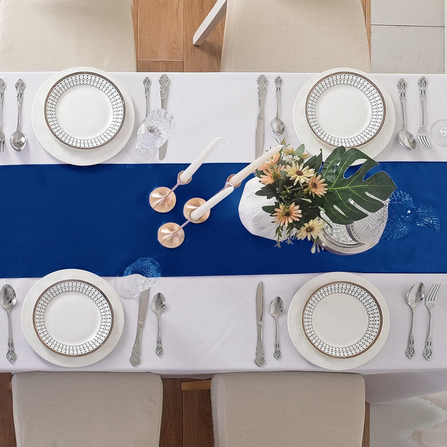 24Pack Table Runner 12 x 108 Inches Satin Silk Table Runner for Wedding, Birthday Party, Banquets, Graduations Decoration, fit Rectange and Round Table-Royal Blue