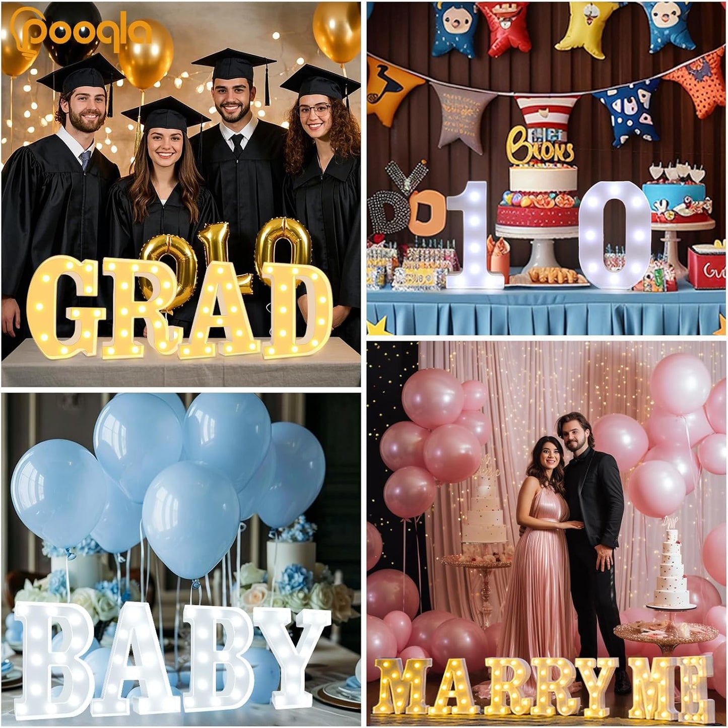 Pooqla LED Marquee Letter Lights, Warm White and Cool White Decorative Lighted Letters, Light Up Alphabet Letters for Boys Girls, Party, Wedding, Bar, Night Light, Birthday Decoration, Letter F