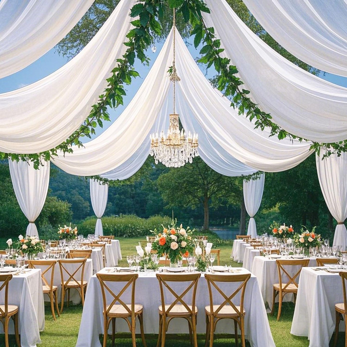 FUHSY 5FTx30FT Wedding Ceiling Drapes White Ceiling Drapes for Weddings 2 Panels Arch Draping Fabric Sheer Weddings Drape for Arch Sheer Drapery Backdrop Curtains Wedding Decorations for Ceremony