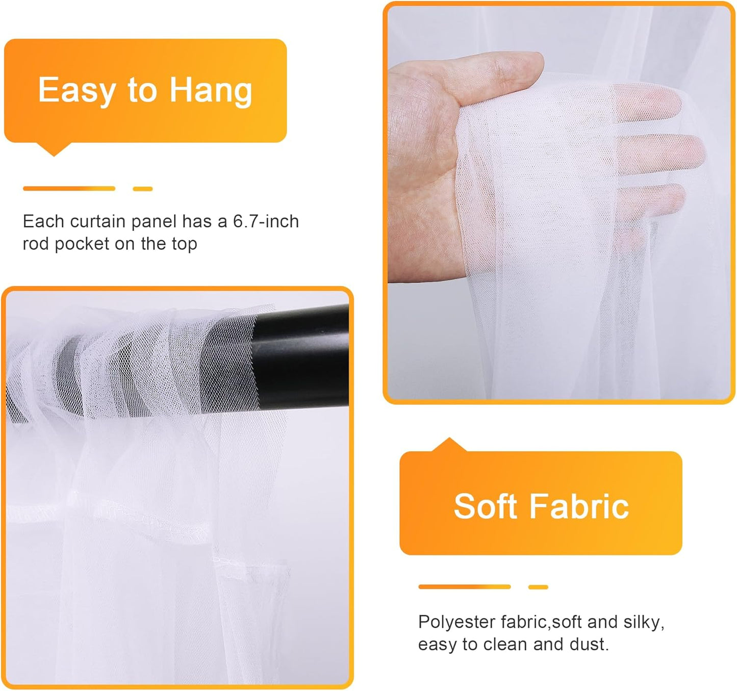 Fomcet Tulle Backdrop Curtains Ivory 30FT X 10FT Tulle Curtain with Lights String Sheer Backdrop Curtains for Parties Wedding Baby Shower Photo Shoot Decorations (6 Panels 5 x 10FT)