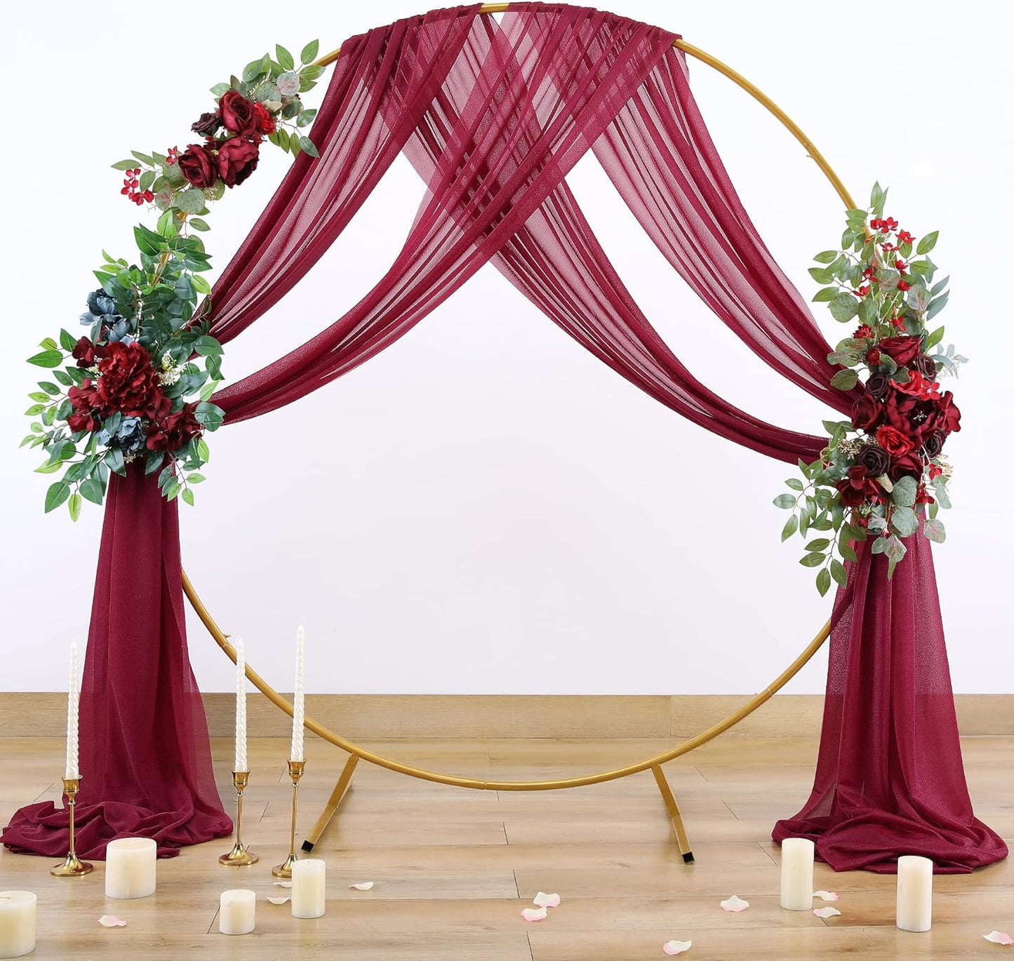Arch Drapes for Wedding Arch Draping Fabric Burgundy Sheer Backdrop Curtain for Ceremony Bridal Party Decor 19Ft Length x 28" Width 6 Panels