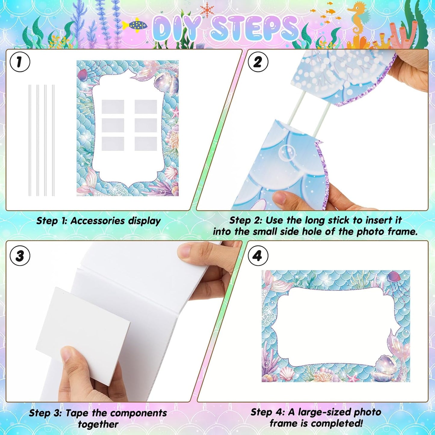 Upgraded 32 x 24 Inch Large Photo Booth Props Picture Frame Vintage Photo Frame Friends Selfie Props for Halloween Carnival Christmas Wedding Mexico Party Favors(Mermaid Style)