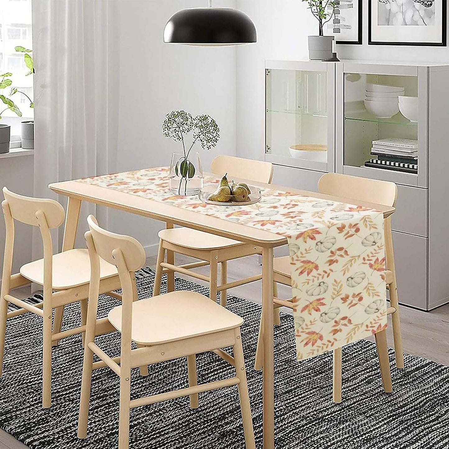 Pumpkin Leaves Table Runner,Seasonal Autumn Thanksgiving Kitchen Dining Table Decoration for Home Party Decor 13x108 Inch