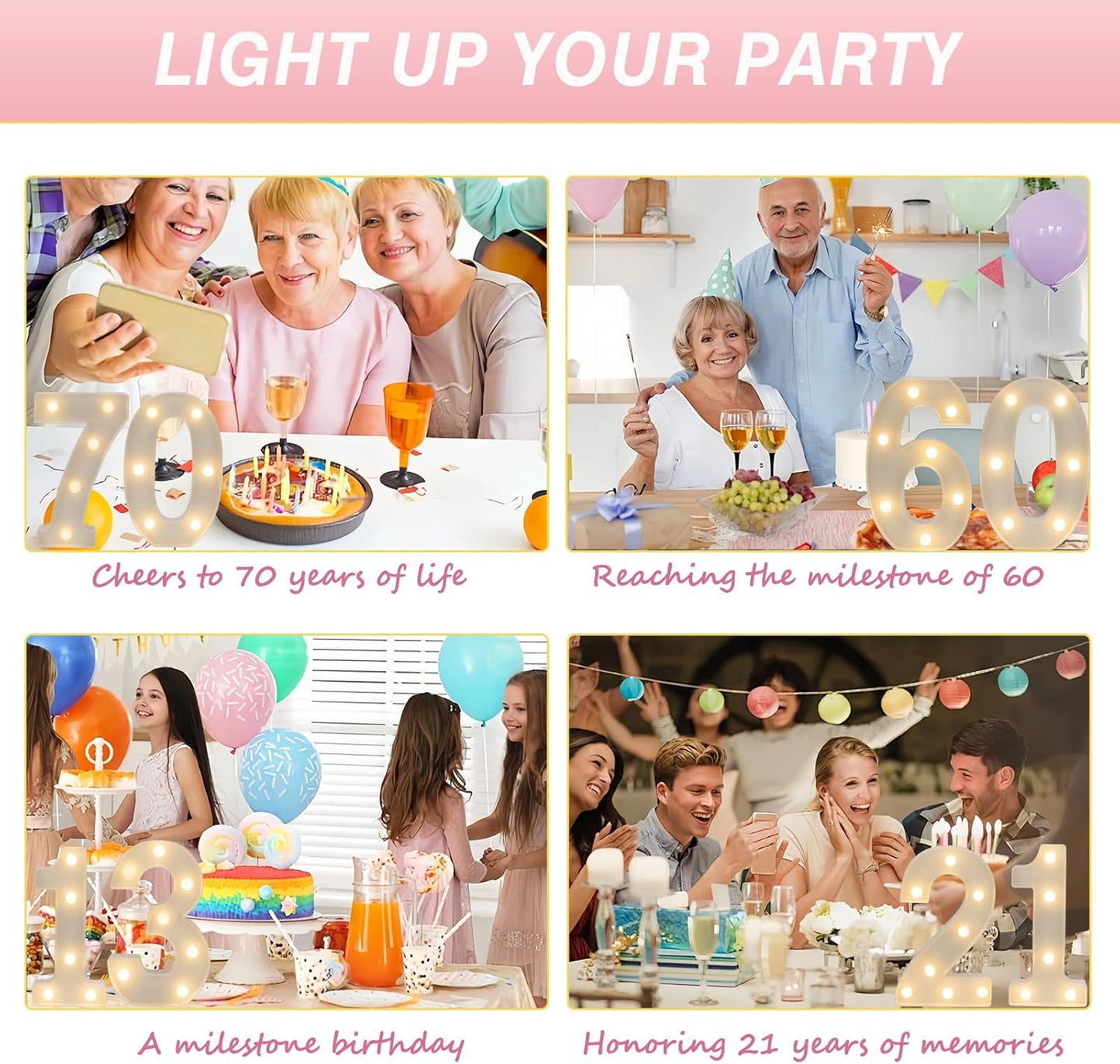 LED Marquee Letter Lights, Decorative Light Up Numbers for 13th Birthday Party, Battery Operated, Warm White Small Marquee 13 Sign for Anniversary Decorations