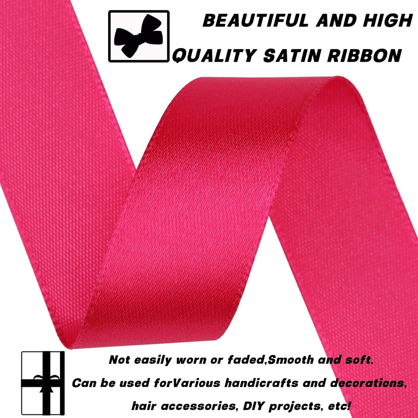Hot Pink Satin Craft Ribbon - 7/8 Inch, 30 Yards - Single Face Polyester for Handmade Roses, Gift Wrapping, Wedding & Party Decoration