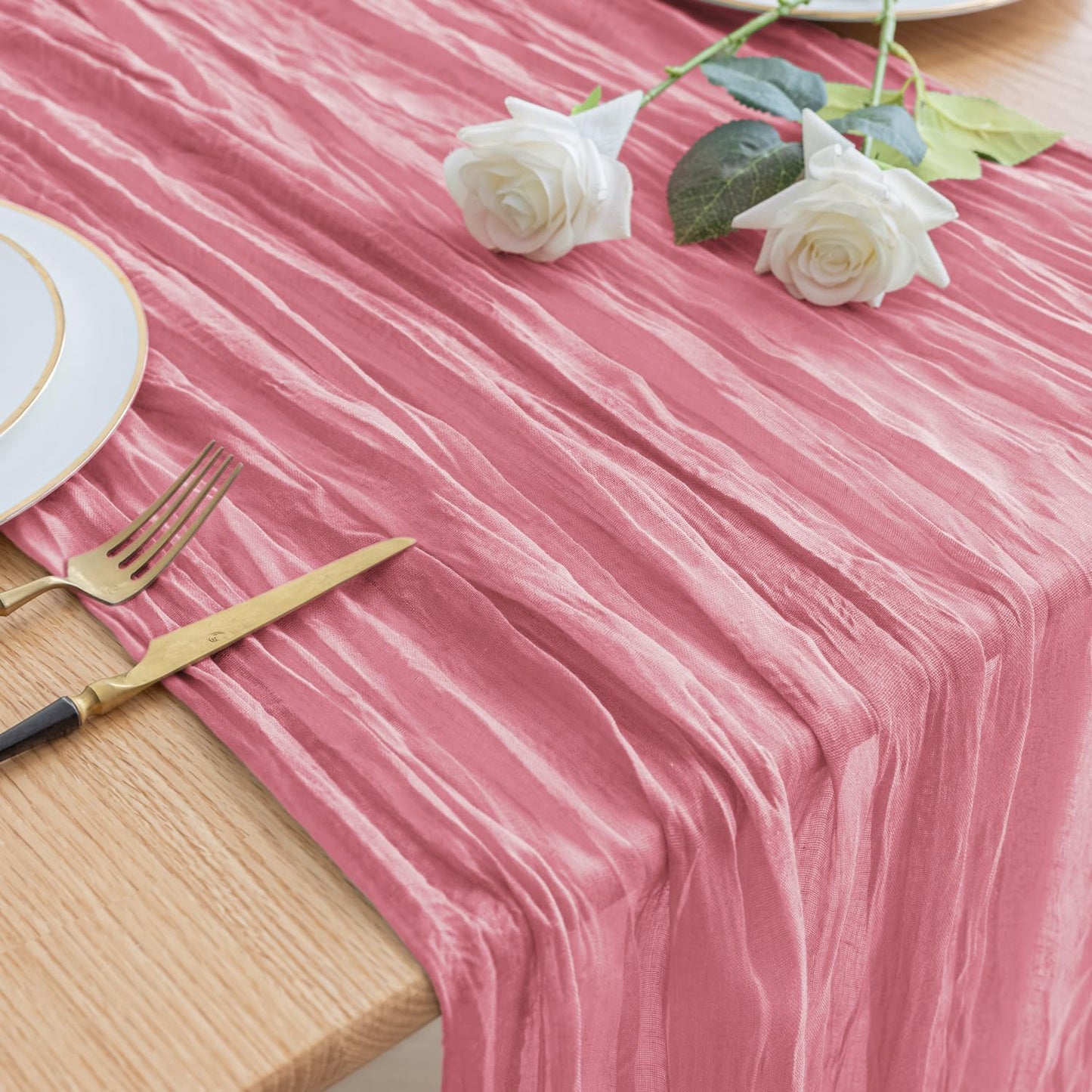 Asee'm Cheesecloth Table Runner 120 Inches Dusty Rose Boho Gauze Cheese Cloth Runner 10FT Rustic Sheer Fall Table Runners for Thanksgiving Wedding Baby Shower Holiday Party Decoration