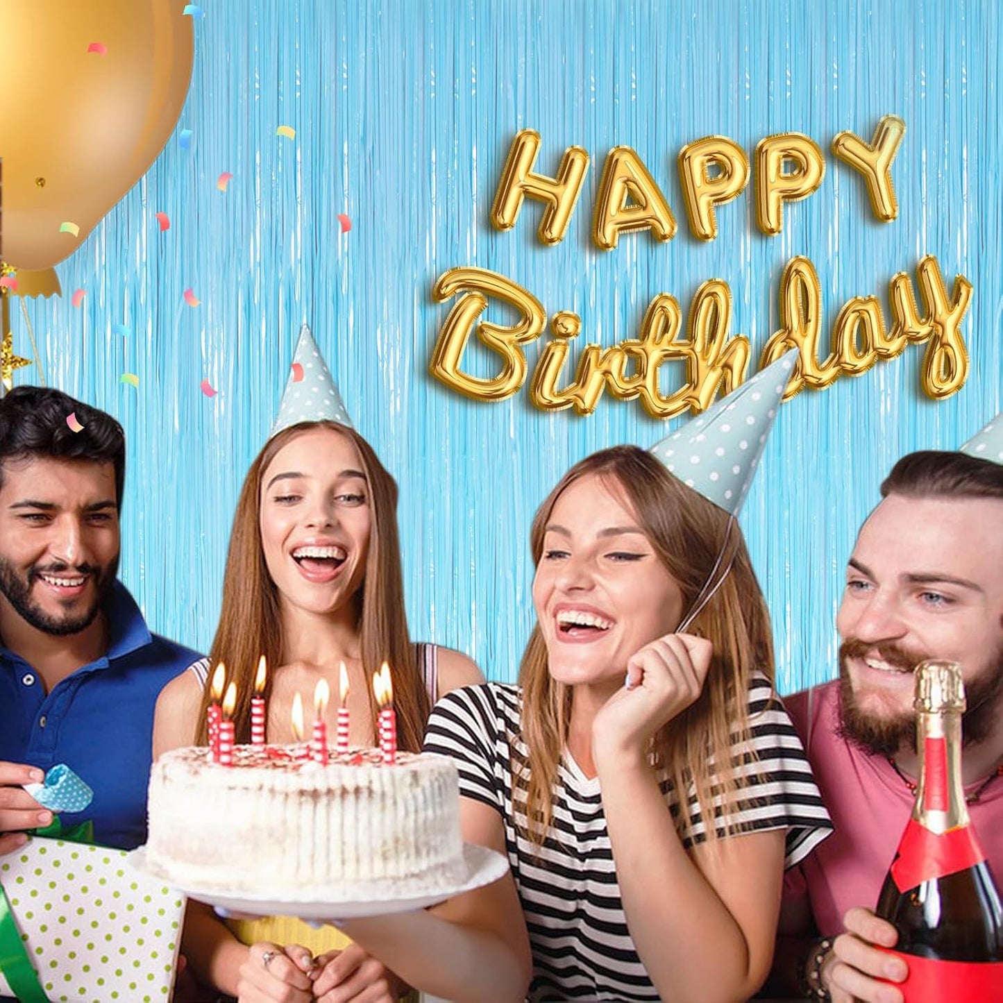 Macaron Blue Fringe Curtain Party Streamers 2Pack 3.3 x 8.3 Ft Foil Fringe Backdrop Curtains for Birthday Wedding Bridal Baby Shower Holiday Tinsel Streamers Blue Party Decorations Door Streamer