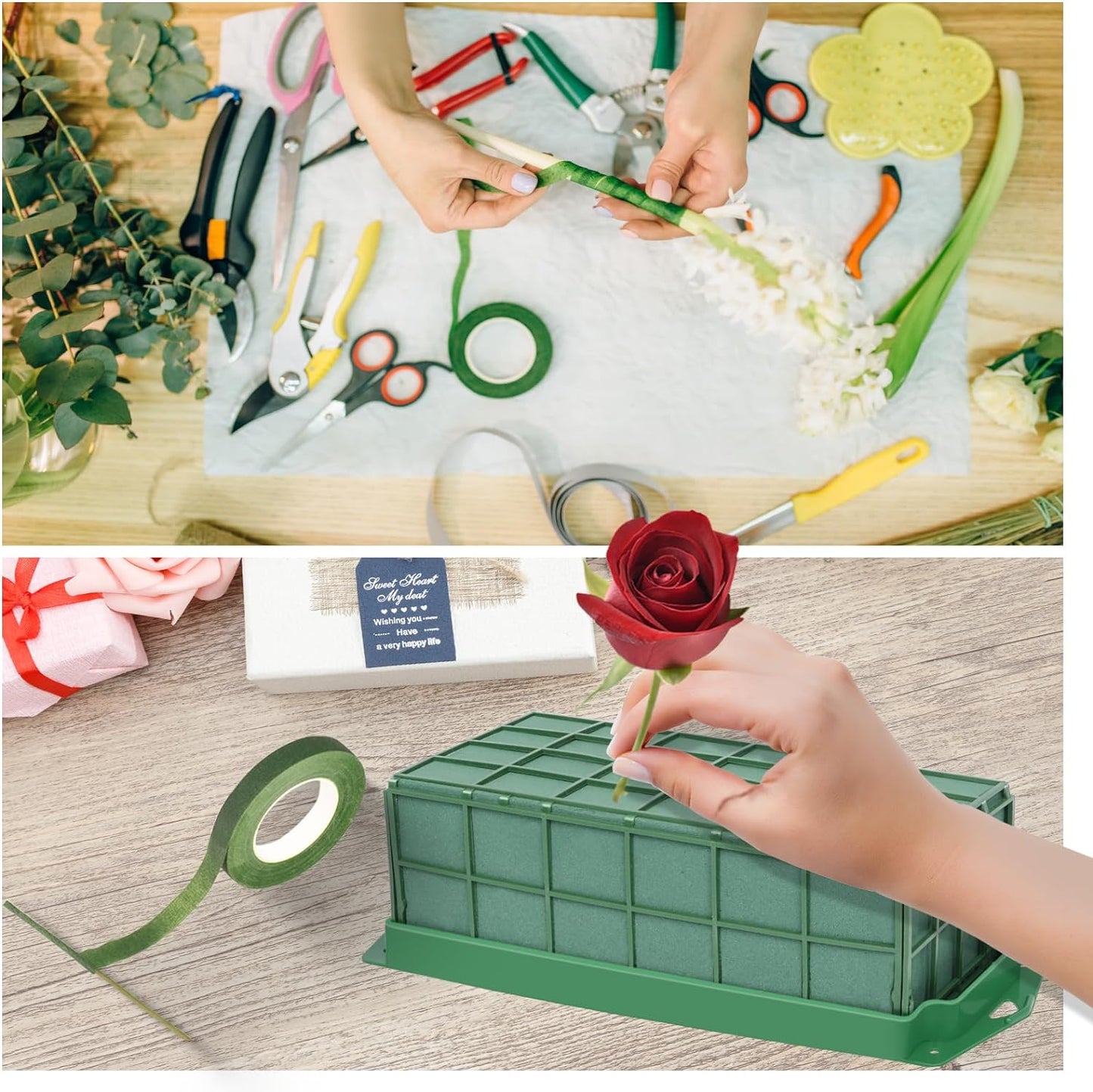 YOMUME 4 Pcs Floral Foam Cage, Flower Foam Blocks for Fresh and Artificial Flowers, Wedding Arrangements, Floral Foam Holder and Flower Arrangement Supplies