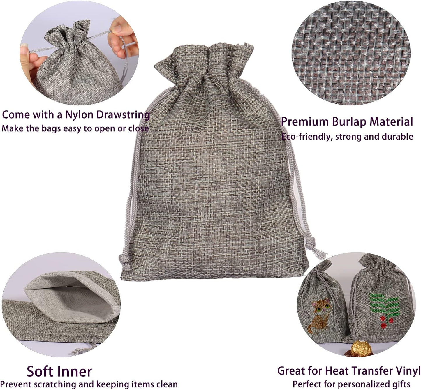 20pcs Burlap Bags with Drawstring, 2.7x3.5 Inch Jute Jewelry Gift Bags Bulk for Christmas Wedding Party Favors Treat Pouches (Gray)