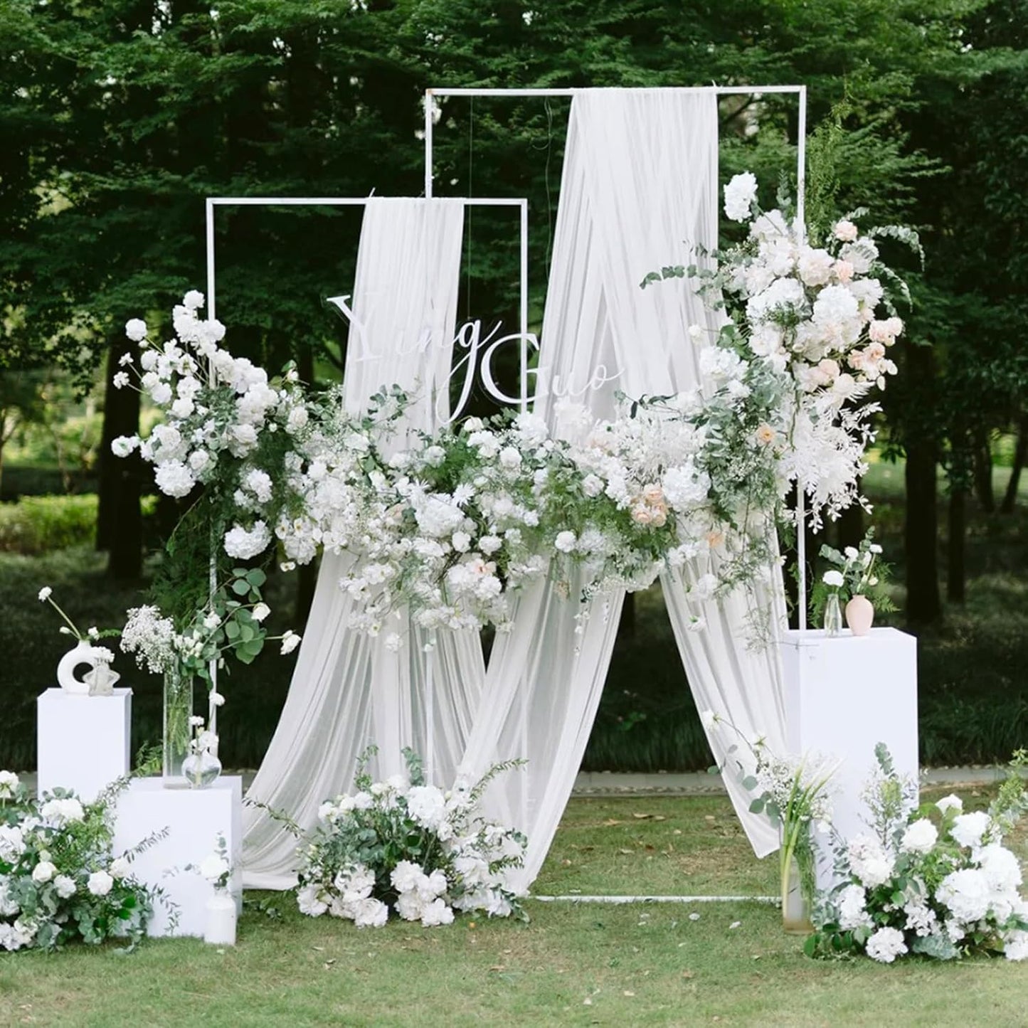 Wokceer Wedding Arch Draping Fabric 2 Panels 28.7" x 20FT White Sheer Fabric Backdrop Arch Draping for Wedding Ceremony Birthday Party Bridal Shower Decoration