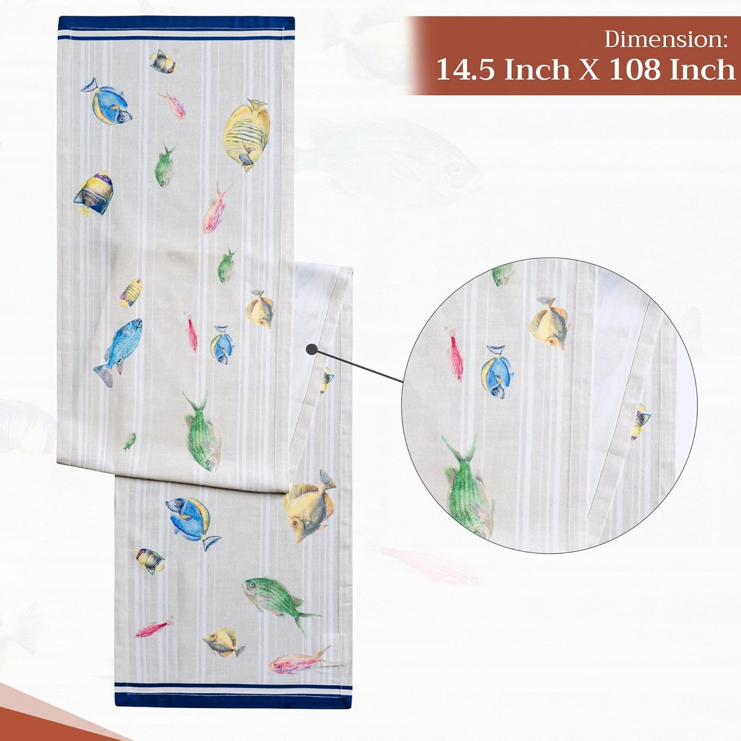 Maison d' Hermine Table Runner 100% Cotton Single Layer Table Runners 108 inches Long Decorative for Home Kitchen Dining Party Baby Shower Wedding Bridal Shower Spring Summer (Poisson, 14.50" x 108")