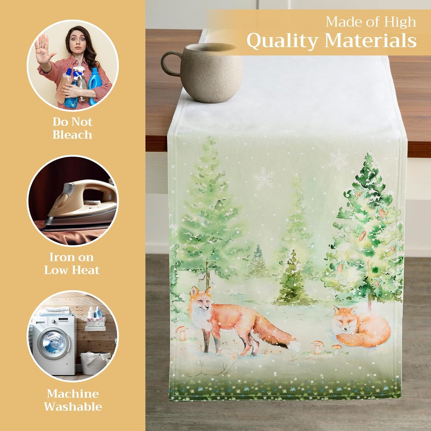 Maison d' Hermine Table Runner 100% Cotton Double Layer Table Runners 108 inches Long for Thanksgiving Christmas Decorations Home Kitchen Dining Party Wedding (Winter Mornings, 14.5" x 108")