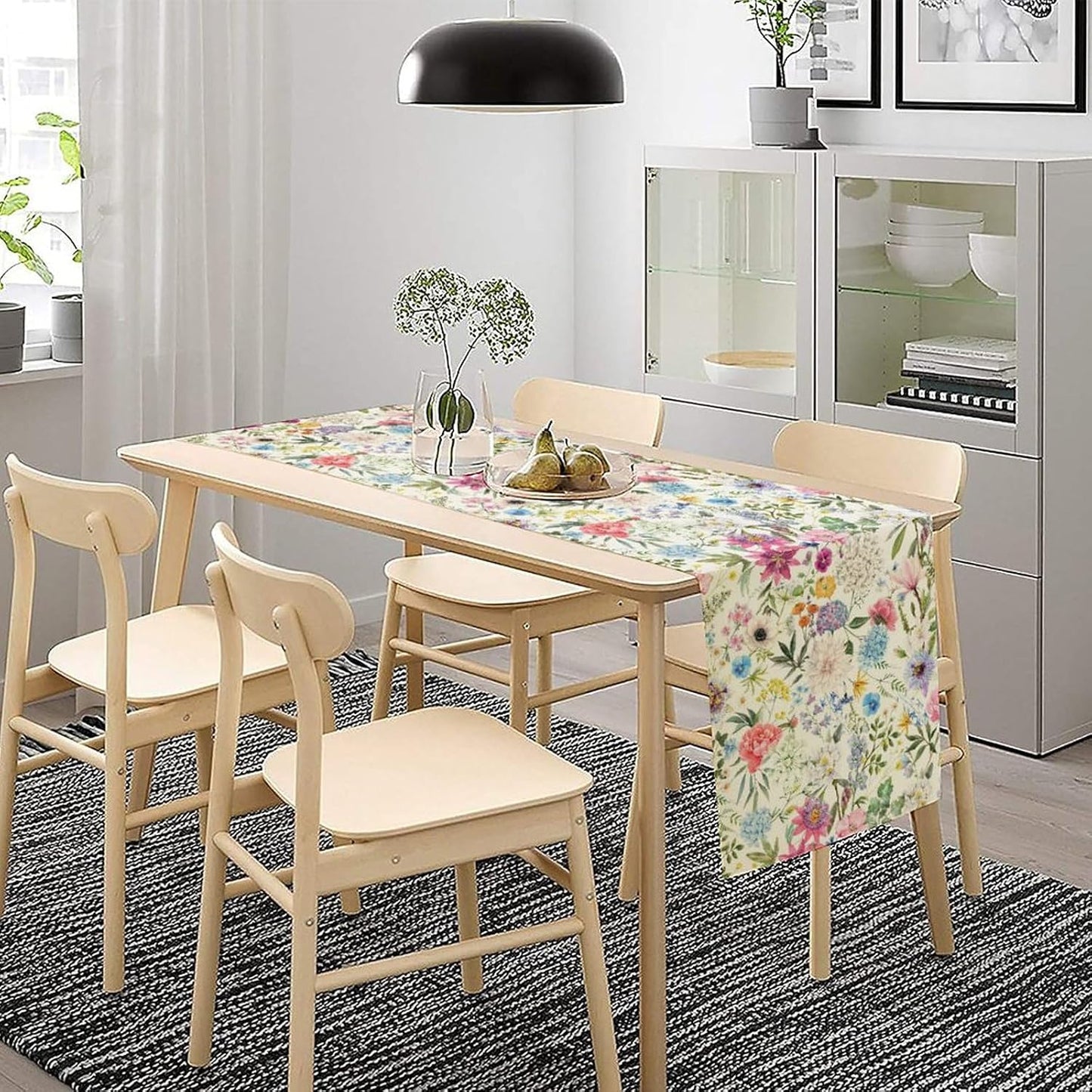 Floral Table Runner Watercolor Peony Rose Flower Kitchen Table Decoration for Indoor and Outdoor Wedding Party 13x90 Inch