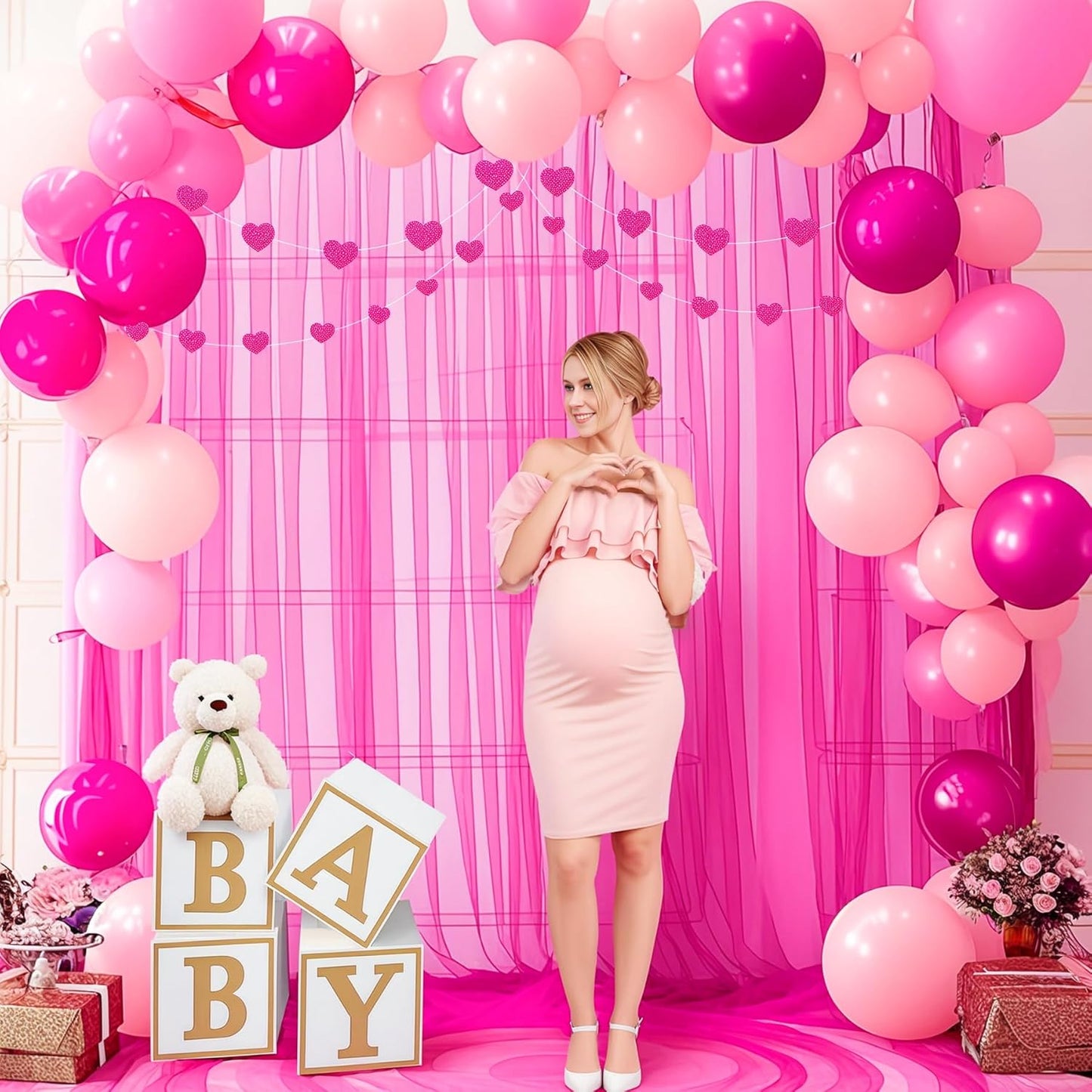 10x10ft Hot Pink Tulle Backdrop Curtain for Parites, Sheer Backdrop Curtains for Wedding Baby Shower Birthday Party Photo Shoot Decorations