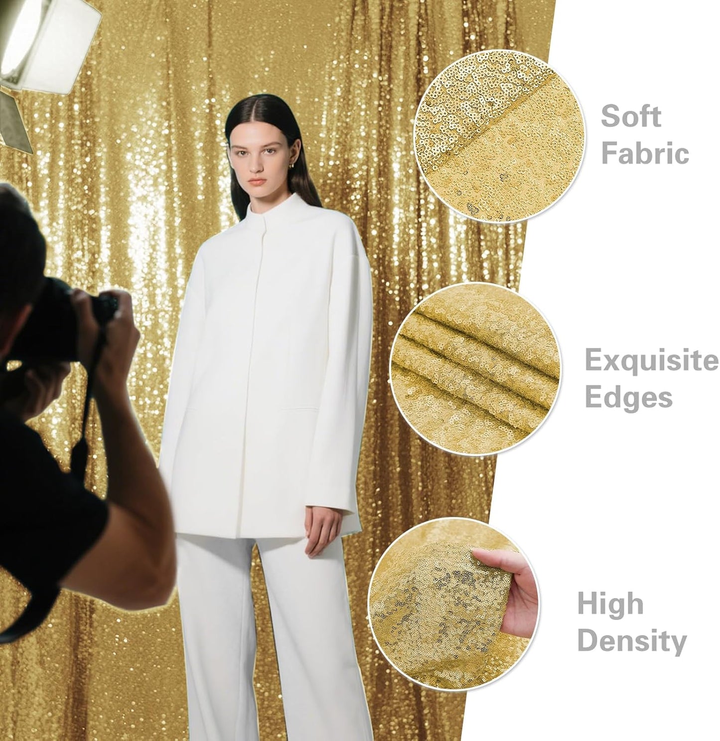 Gold Sequin Backdrop Curtain 4 Pieces 2FTx8FT Glitter Photography Backdrop for Party Wedding Birthday Christmas Decorations