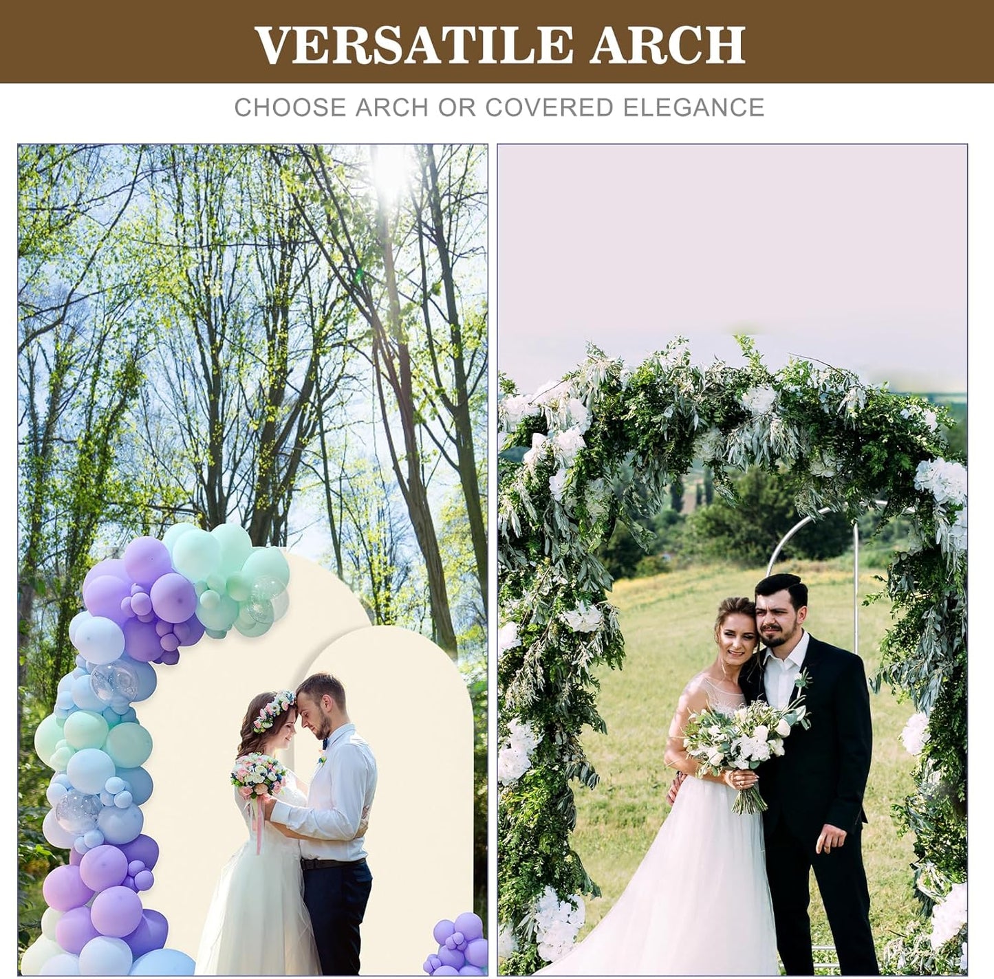 Wedding Arch Backdrop Stand and Cover Set(7.3FT,6FT)Set of 2,Metal Balloon Arch Stand Frame for Wedding Birthday, Party, Baby Shower, Graduation Ceremony, Beige
