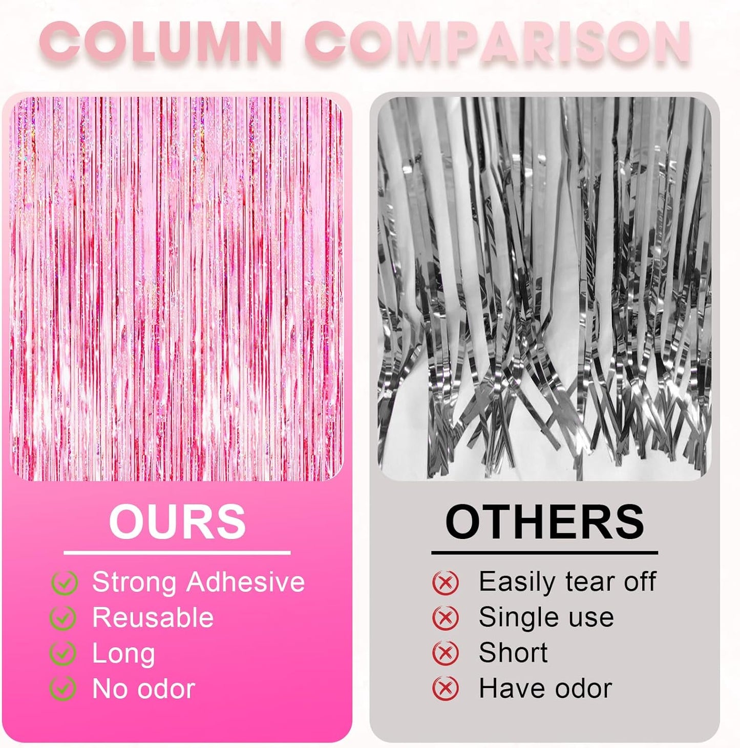 2 Pack 3.3x8.2 Feet Laser Pink Foil Fringe Backdrop Curtains, Tinsel Streamers Birthday Party Decorations, Fringe Backdrop for Graduation, Baby Shower, Gender Reveal, Disco Party
