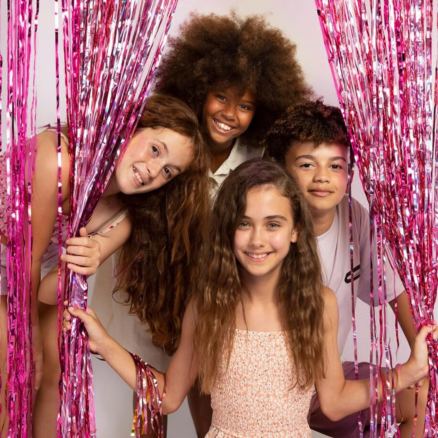 2 Pack Foil Curtain Backdrop Pink Metallic Tinsel Foil Fringe Curtains Photo Booth Props for Birthday Wedding Engagement Baby Shower Bachelorette Christmas Holiday Celebration Party Decorations