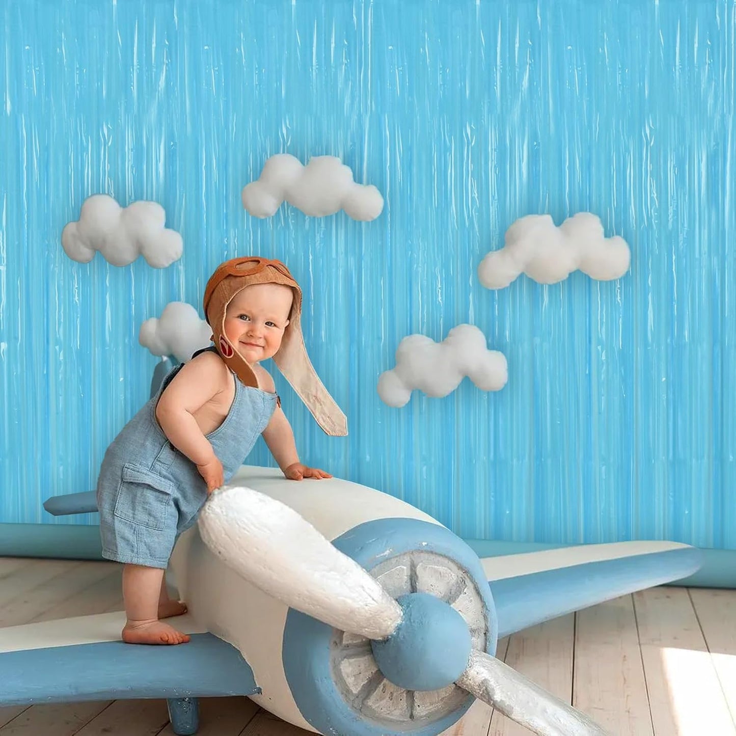 BEISHIDA 2Pcs Light Blue Door Streamer Fluorescent Blue Backdrop Blue Foil Fringe Curtains Tinsel for Birthday Baby Shower Backdrop Wedding Party Decoration (3.28 ft x 6.56 ft)