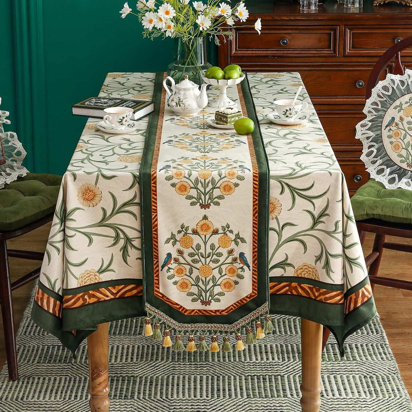 patdrea Velvet French Table Runner Farmhouse for Home Kitchen Dining Decor Parties Family Dinners Wedding 12"*87"