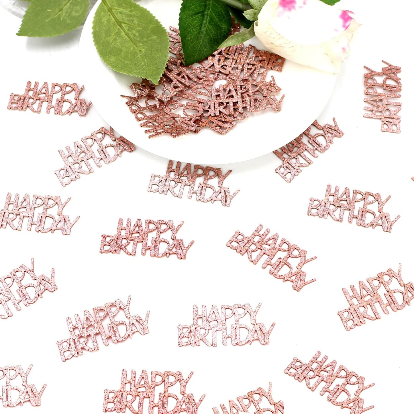 Rose Gold Happy Birthday Confetti for Tables Glitter Birthday Party Decorations Table Scatters for Girls/Adult Women Party Supplies 100PC