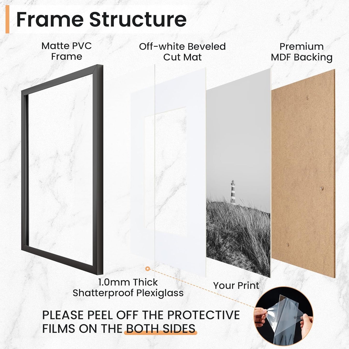 12x16 inch Picture Frame, 12x16 Photo Frames with Removable Mat - High Definition Plexiglass - Vertical and Horizontal Display - Wall Hanging Frame - Black, 5 Pack