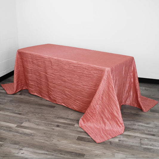 YOUR CHAIR COVERS - 90 x 132 inch Rectangular Crinkle Taffeta Tablecloth - Coral, Rectangle Table Linens for 6 ft Rectangular Tables, Wedding Crushed Table Cloth