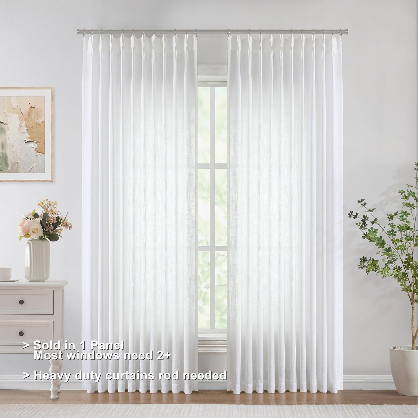 Vision Home White Pinch Pleated Semi Sheer Curtains Textured Light Filtering Window Curtains 102 inch for Living Room Bedroom Patio Rayon Blended Pinch Pleat Drapes with Hooks 1 Panel 60" Wx102 L