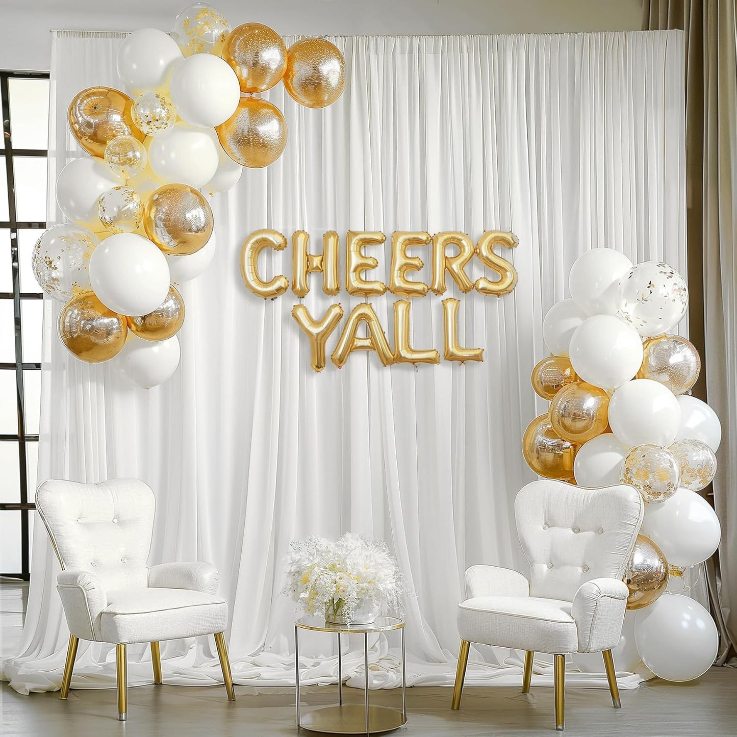 10ft x 10ft Cream White Backdrop Curtains, Wrinkle-Free Sheer Chiffon Fabric Photo Backdrop Drapes for Wedding Arch Party Ceremony Stage Photography Decorations