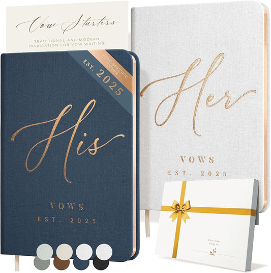 Custom 2025 Vow Books His & Hers - White & Navy Linen Wedding Vow Books Ideal as Wedding Accessories for Brides & Grooms, His & Hers Gifts - Wedding Registry Must Haves 2025 & Elopement Essentials