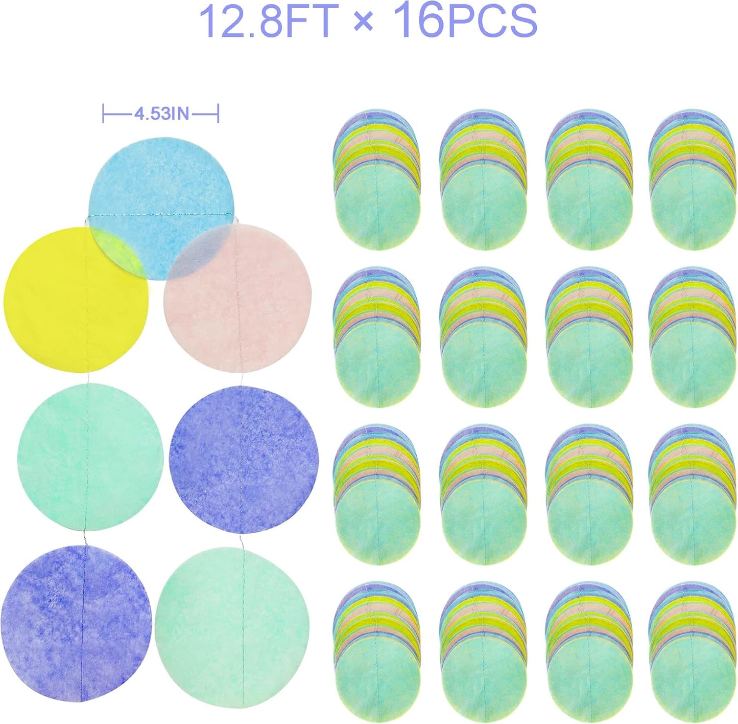 205Ft Pastel Party Decorations Big Circle Dot Backdrop Garland Pastel Tissue Paper Polka Dots Hanging Curtain Streamer for Birthday Bachelorette Wedding Engagement Baby Shower Macaron Party Supplies