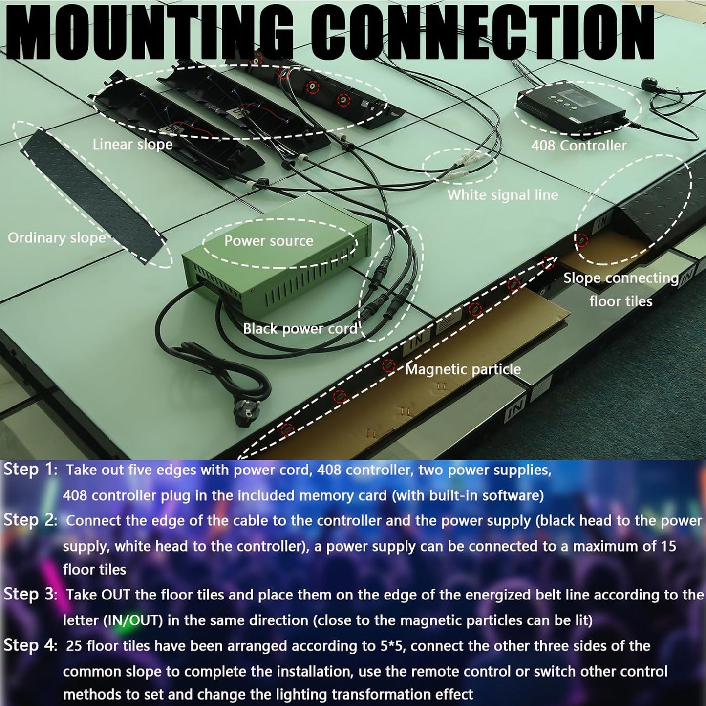 Dance Floor Stage Lights Tempered Glass Infinity Mirror Panel 3D Effect Led Dance Floor for Wedding Party Customizable (3D+RGB-Magnetic, 81PCS(14.8FTX14.8FT))