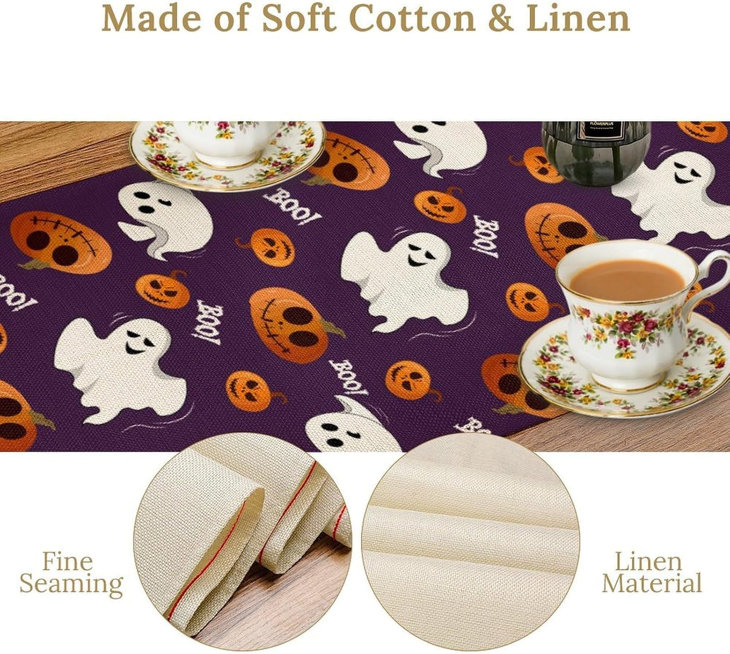 Halloween Table Runner,Ghost Pumpkin Halloween Table Runner for Kitchen Dining Table Decoration Home Party Decor 13x60 Inch
