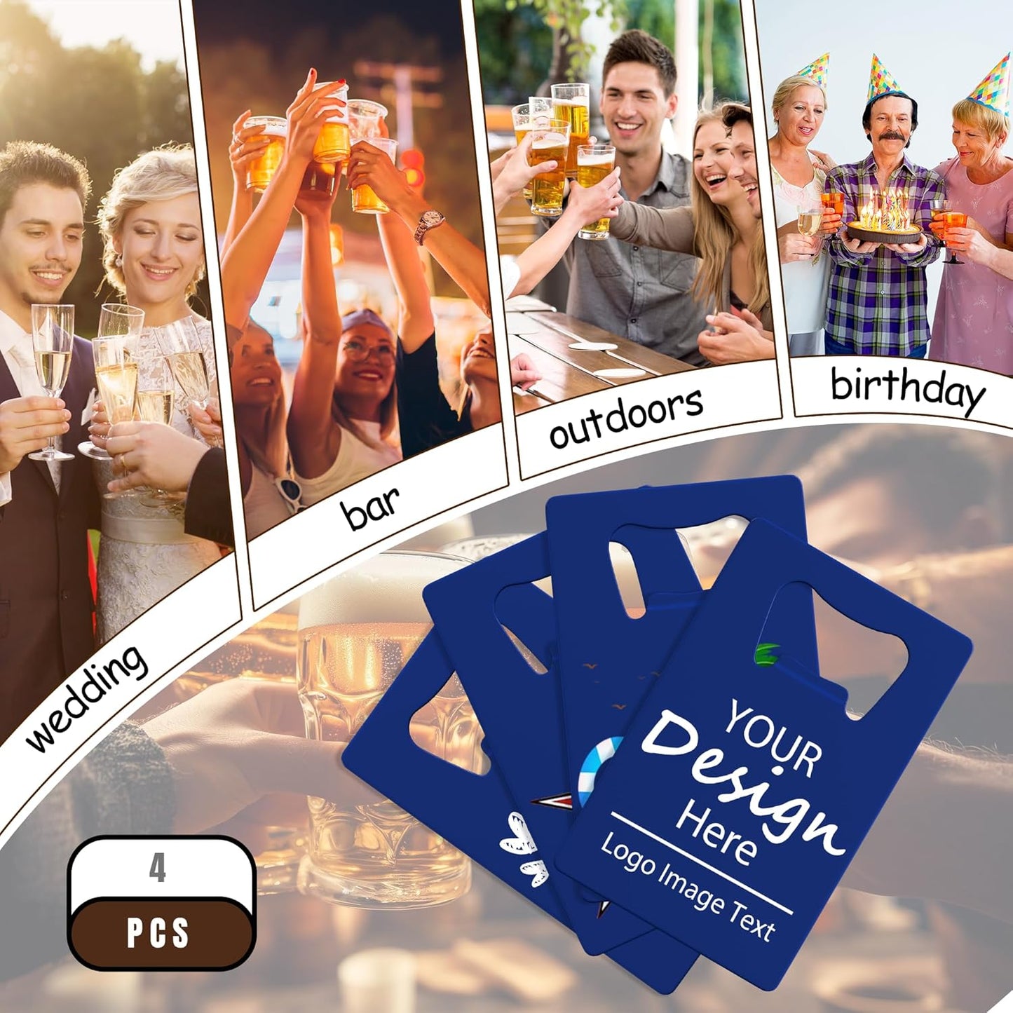 4-100 Pcs Personalized Bottle Opener, Custom Stainless Steel Credit Card Bottle Opener, Full Color Print for 6 Color, Design Your Text Logo for Bar, Wedding, Anniversaries, Party (Black)