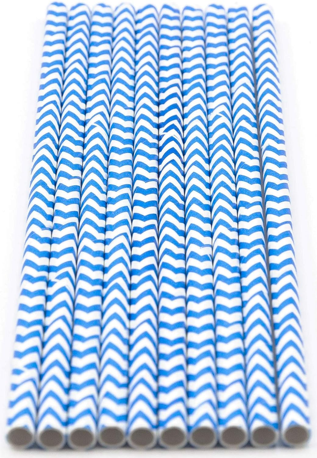 Pack of 900 Sky Blue Chevron Biodegradable 4-Ply Paper Drinking Straws (Compostable, Non-toxic, BPA-free)