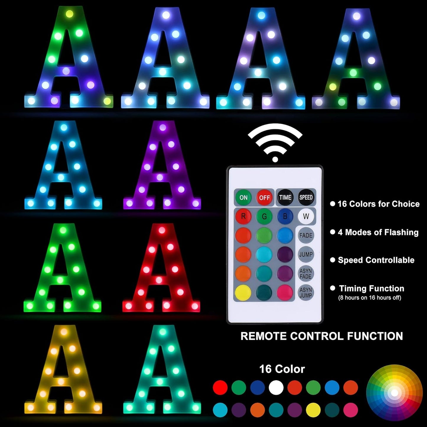 Foaky Colorful LED Letter Lights with Remote,Marquee Light Up Letters Sign for Night Light Wedding/Birthday Party Battery Powered Christmas Lamp Home Bar Decoration(Y)