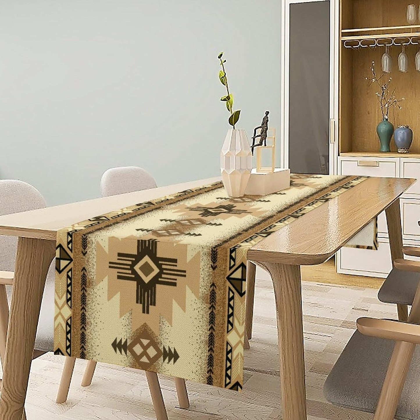 Aztec Table Runner Southwestern Ethnic Style Geometric Navajo Tribe Abstract Pattern Vintage Rustic Table Dinner Table Runner 13x60 Inch