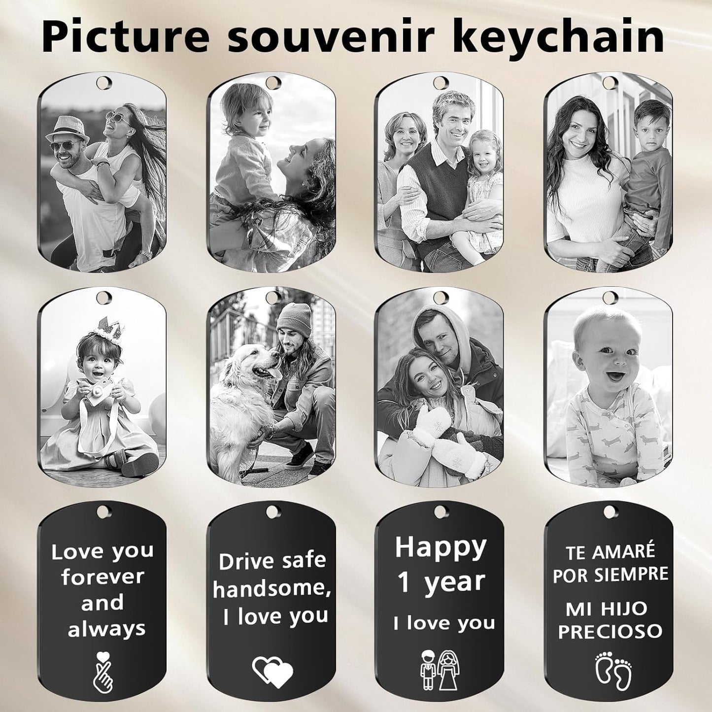 Personalized Keychain with Engraved Photo & Text Customized Custom Gift for Boyfriend, Girlfriend Valentine's Day gift
