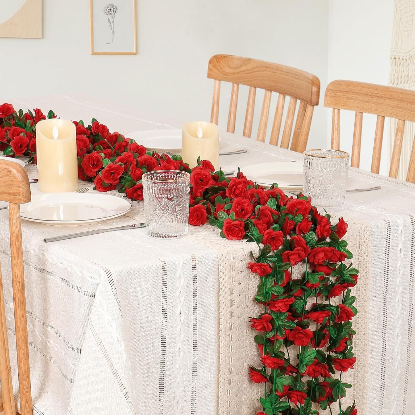 KHOYIME 18 Pack 144 FT Artificial Flower Garland, Fake Red Roses Vines Silk Flowers Faux Plastic Outdoor Hanging Floral Ivy Garland Decoration for Wedding Arch Bedroom Home Wall Backdrop Room Decor