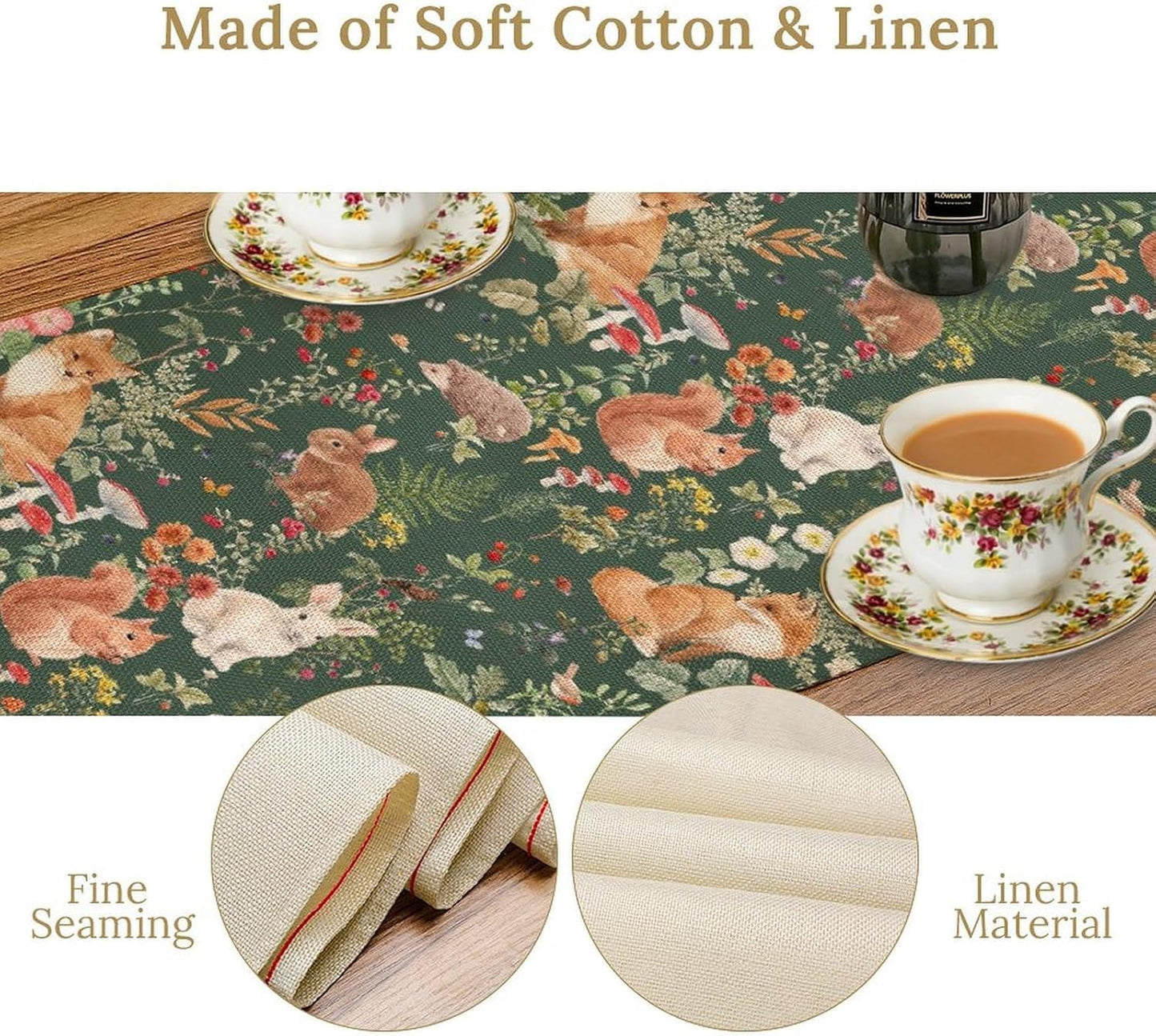 Rustic Woodland Table Runner, Farmhouse Forest Animals Country Lodge Wild Animals Fox Rabbits Table Center Decor for Home Kitchen Dining Patio Holiday Party Indoor Table Decorations, 13"x72" Inch