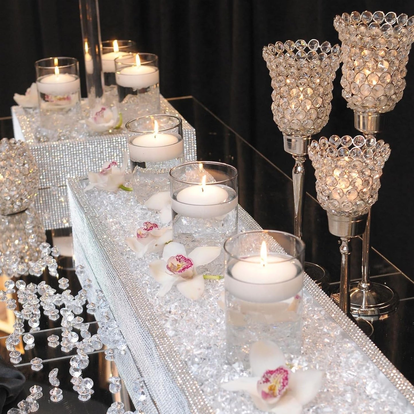 20 PCS White Floating Candles and 16 PCS Glass Vases for Centerpieces with 400 Fake Ice Acrylic Rocks Vase Filler Floating Candle Centerpieces for Tables Party Wedding Home Decoration