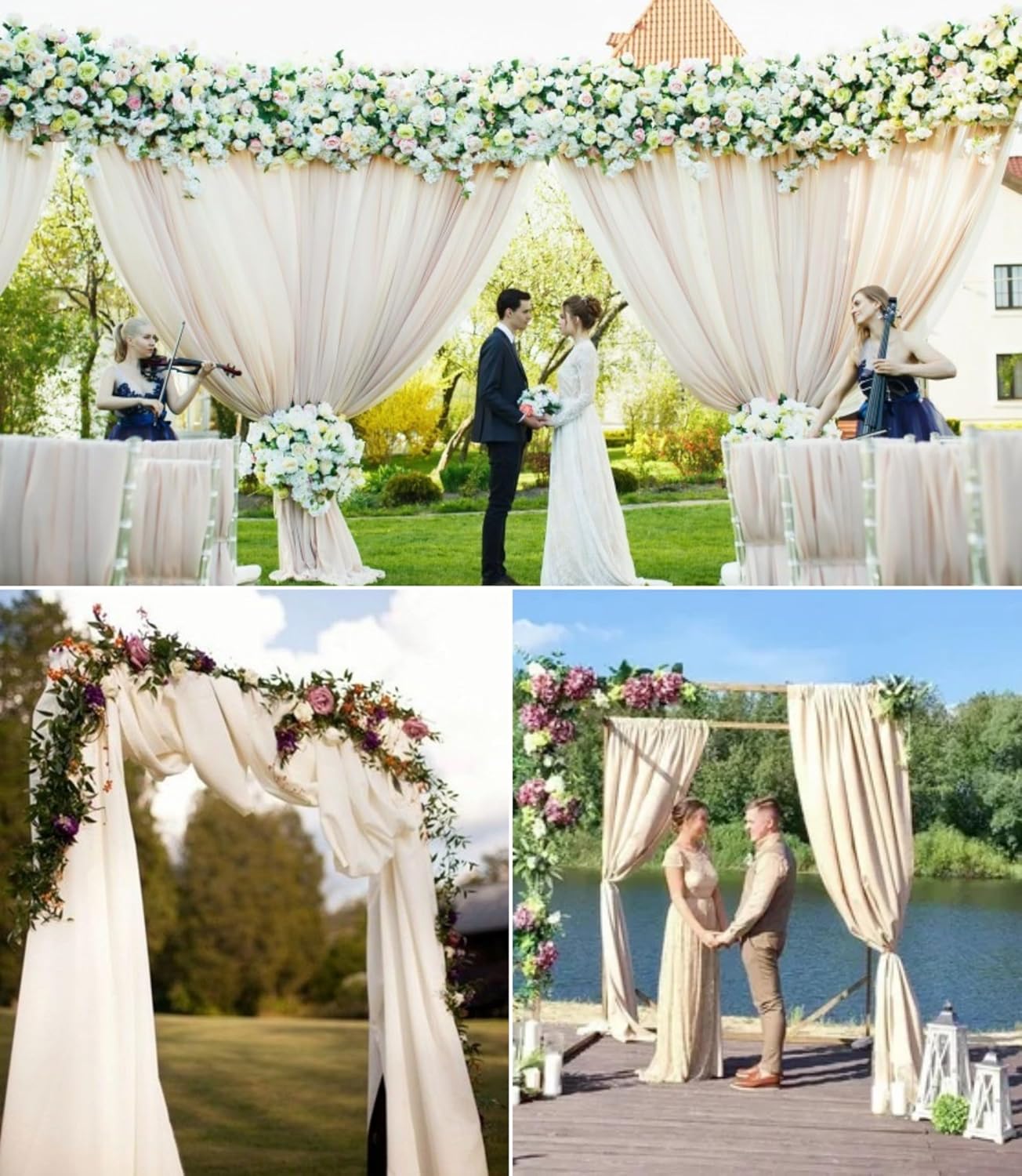 6 Panels Ivory Wedding Arch Drapery 28" x 20Ft Wedding Arch Draping Fabric Chiffon Fabric Drape Sheer Backdrop Curtain for Weddings Party Swag Ceremony Birthday Arbor Drapery Reception Ceiling Décor