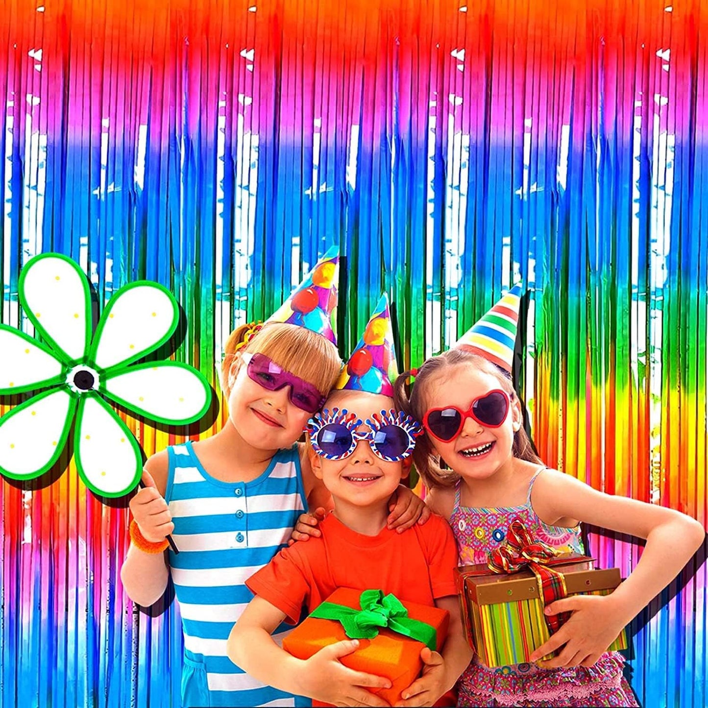 4 Pack Rainbow Tinsel Foil Fringe Curtain Backdrop, 3.28Ft x 8.2Ft Colorful Metallic Streamers for Photo Booth Props Wedding Bridal Shower Bachelorette Birthday Party Decoration New